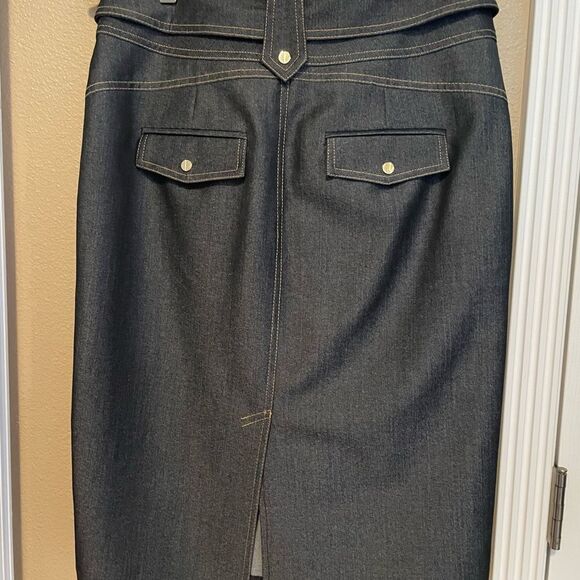 Cache Contour Collection Women’s Gold Buckle Gold Accents Pencil Skirt Size 10 - Picture 6 of 16